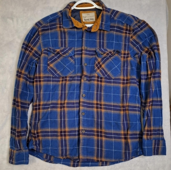 Angelo Litrico Slim Fit Plaid Flannel Shirt Men’s L Blue Yellow Long Sleeve - Picture 1 of 4